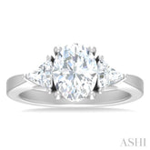 1/2 ctw Oval Shape Trillion Cut & Round Cut Diamond Semi Mount Engagement Ring in 14K White Gold